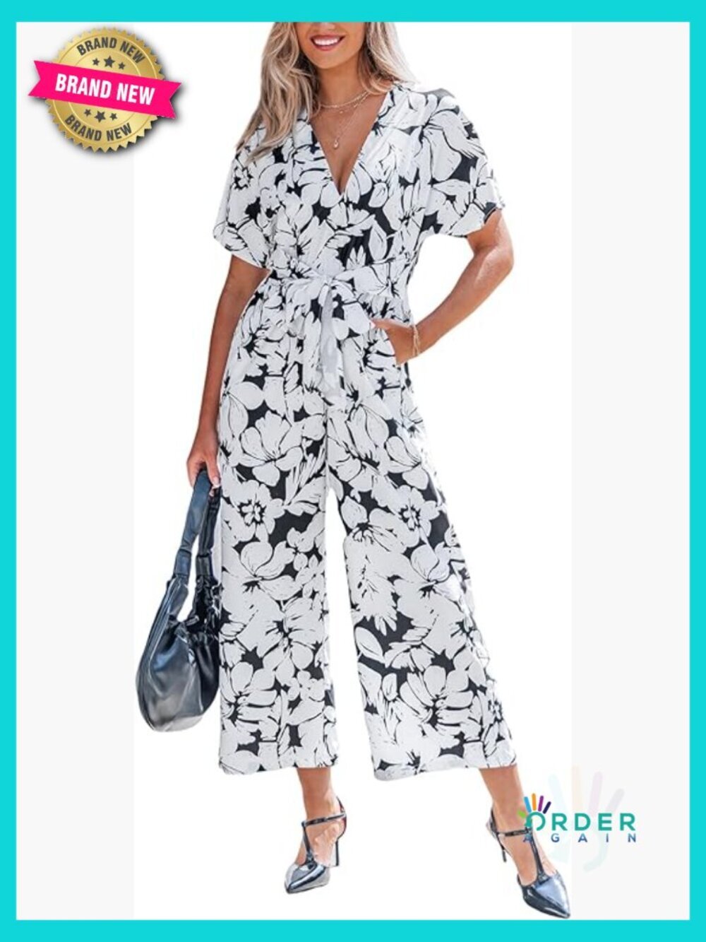 Floral Print Jumpsuit Dressy V Neck Wide Leg Romper Vacation Outfit